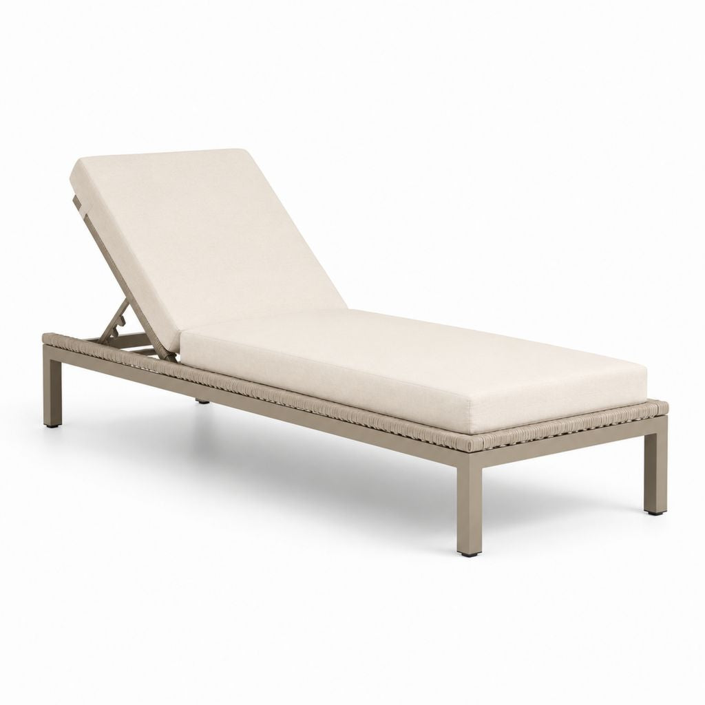 Lettino prendisole da giardino reclinabile beige in alluminio e corda sintetica 200 x 70 x 34 cm