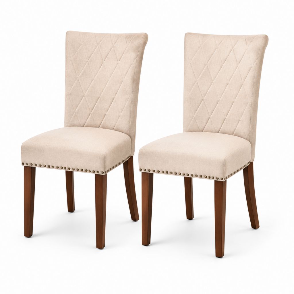 Set 2 sedie da pranzo beige in poliestere con gambe in legno massello 45 x 60 x 100 cm