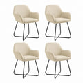 Set di 4 sedie da pranzo con braccioli beige in pelle PU e acciaio 58 x 60 x 82 cm