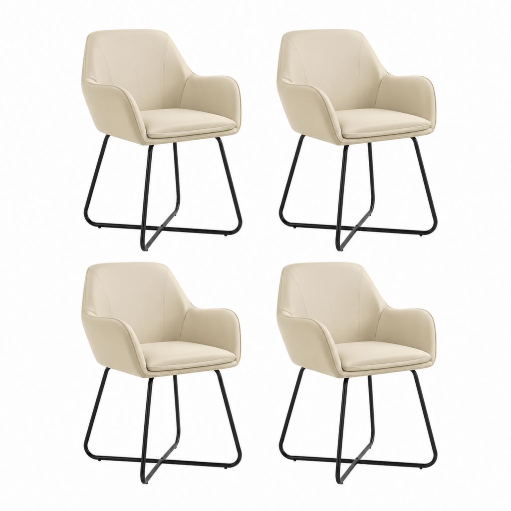 Set di 4 sedie da pranzo con braccioli beige in pelle PU e acciaio 58 x 60 x 82 cm