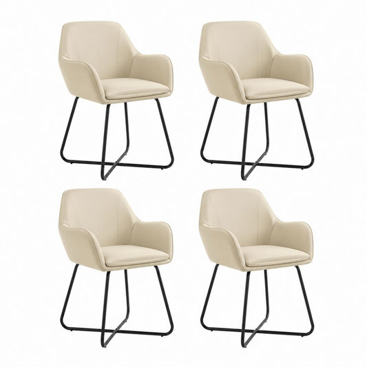 Set di 4 sedie da pranzo con braccioli beige in pelle PU e acciaio 58 x 60 x 82 cm
