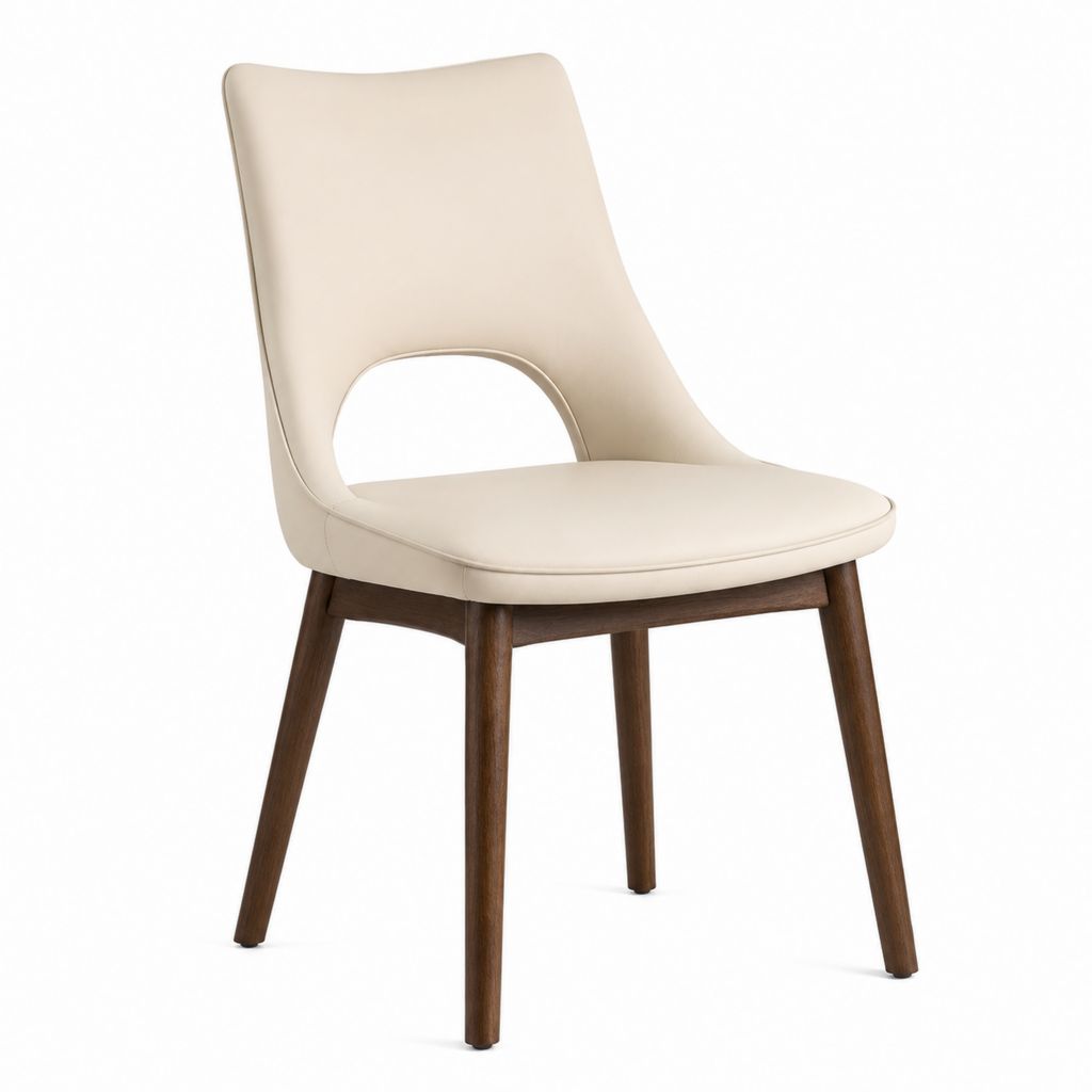Sedia da pranzo beige in PU con gambe in legno massello 46 x 57 x 88 cm