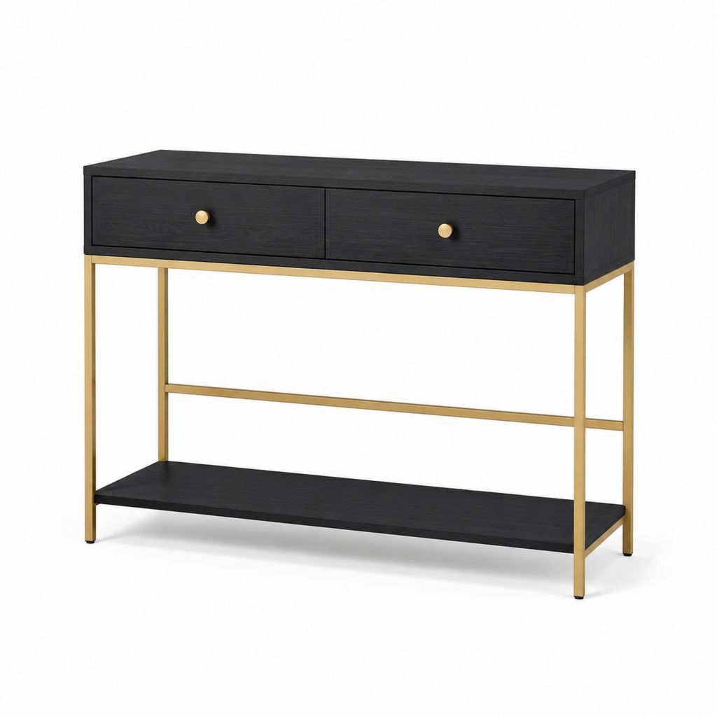 Consolle da ingresso con 2 cassetti nera in MDF e acciaio rettangolare 120 x 35 x 80 cm
