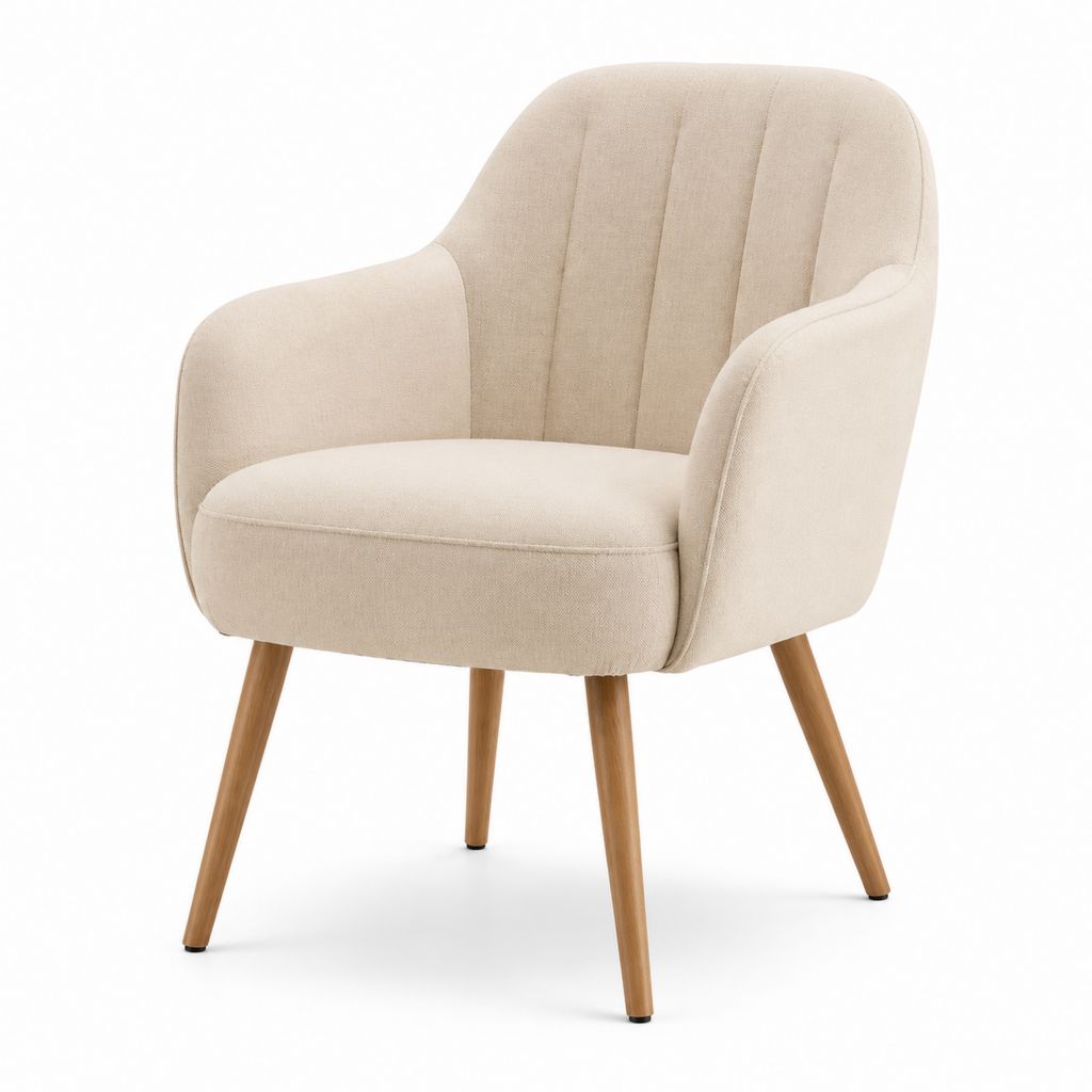 Sedia da pranzo con braccioli beige in poliestere e legno massello 58 x 62 x 83 cm