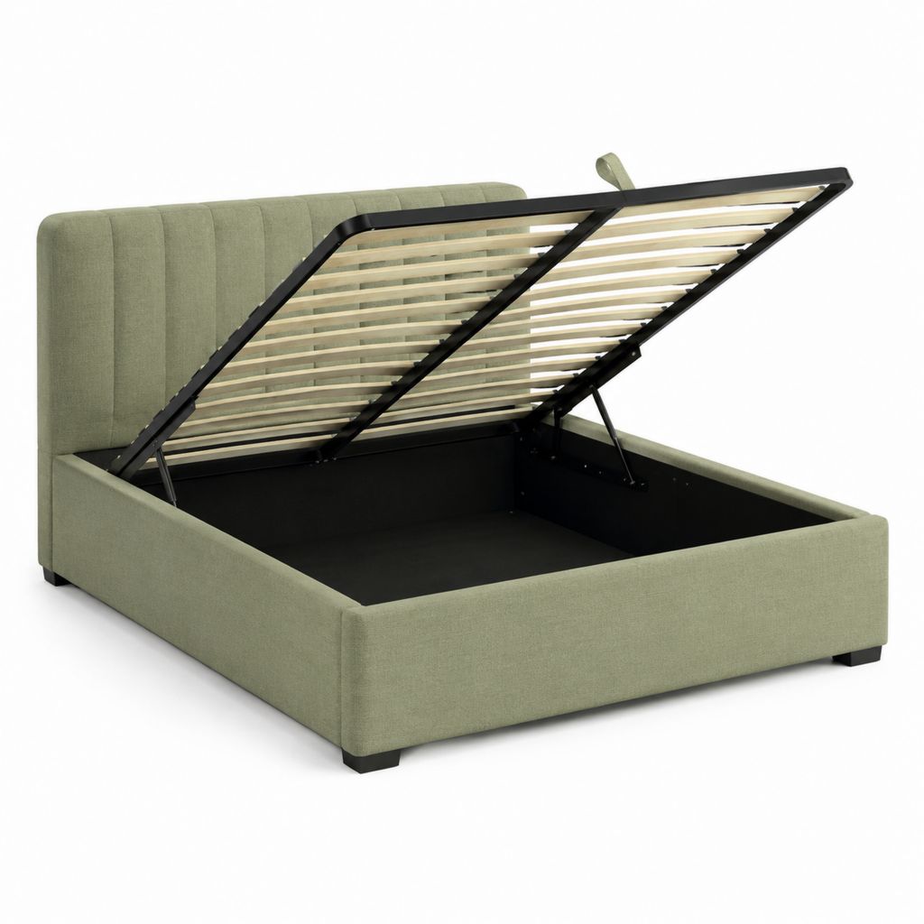 Letto contenitore matrimoniale verde salvia in poliestere rettangolare 160 x 200 cm