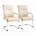 Set 2 Sedie da pranzo a sbalzo beige in pelle PU e acciaio cromato 58 x 65 x 105 cm