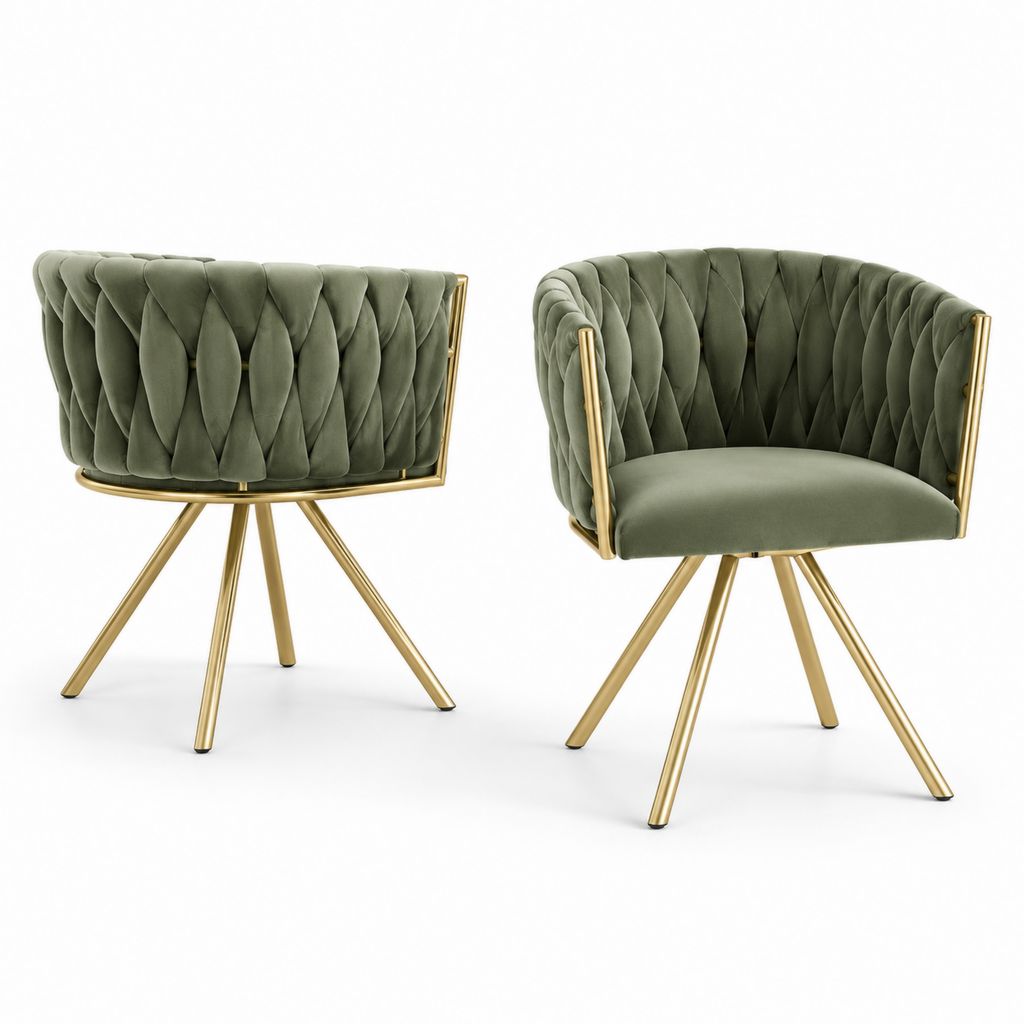 Sedia da pranzo verde oliva in velluto di poliestere con struttura in acciaio 60 x 60 x 80 cm