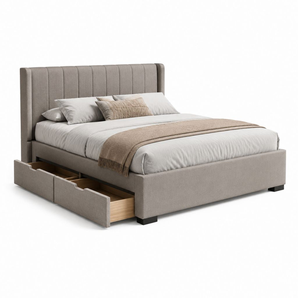 Letto contenitore matrimoniale con 2 cassetti grigio tortora in poliestere rettangolare 160 x 200 cm