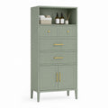 Colonna bagno verde salvia in MDF con 4 cassetti 2 ante e vano a giorno 60 x 35 x 160 cm