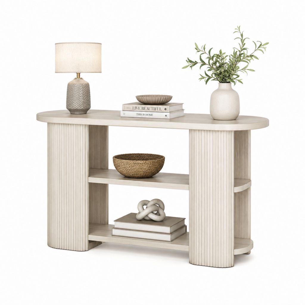 Consolle da ingresso beige in MDF con ripiani aperti 120 x 35 x 80 cm