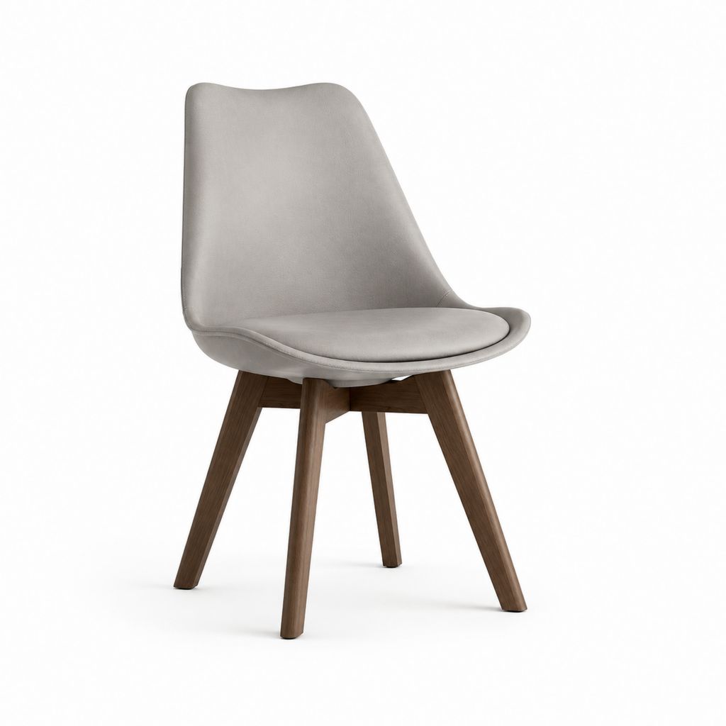 Sedia da pranzo grigia in PU con gambe in legno massello 48 x 55 x 84 cm