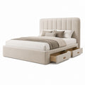 Letto matrimoniale contenitore rettangolare beige in poliestere e MDF con 2 cassetti 160 x 200 cm