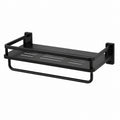 Mensola bagno da parete nera in lega di alluminio 40 x 12 x 8 cm con barra portasciugamani