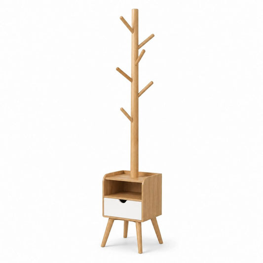 Appendiabiti da ingresso verticale in legno naturale con mobile contenitore 40 x 35 x 180 cm