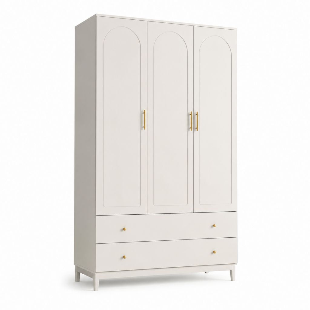 Armadio guardaroba rettangolare 3 ante 2 cassetti bianco in MDF 120 x 55 x 200 cm