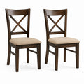 Set 2 sedie da pranzo in legno massello marrone con seduta imbottita beige 43 x 53 x 96 cm