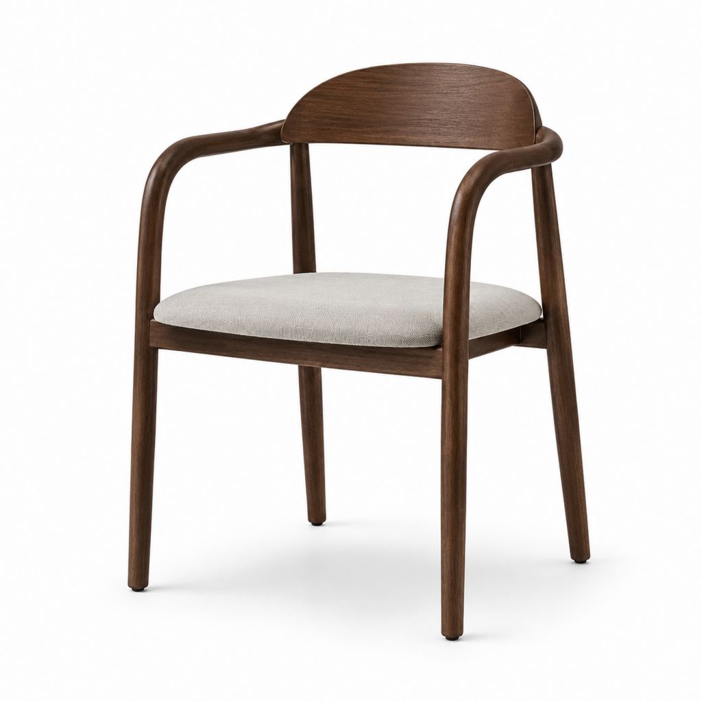 Sedia da pranzo con braccioli noce in legno massello e seduta imbottita beige 57 x 56 x 78 cm