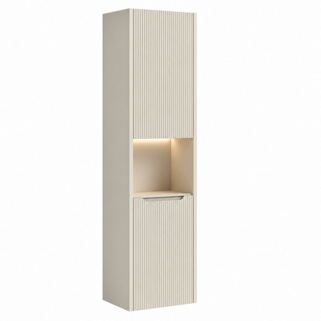 Colonna bagno da parete beige in MDF rettangolare con vani contenitori e luce LED 35 x 35 x 160 cm
