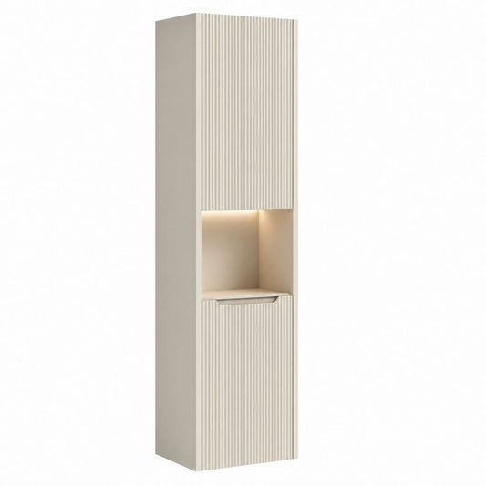 Colonna bagno da parete beige in MDF rettangolare con vani contenitori e luce LED 35 x 35 x 160 cm