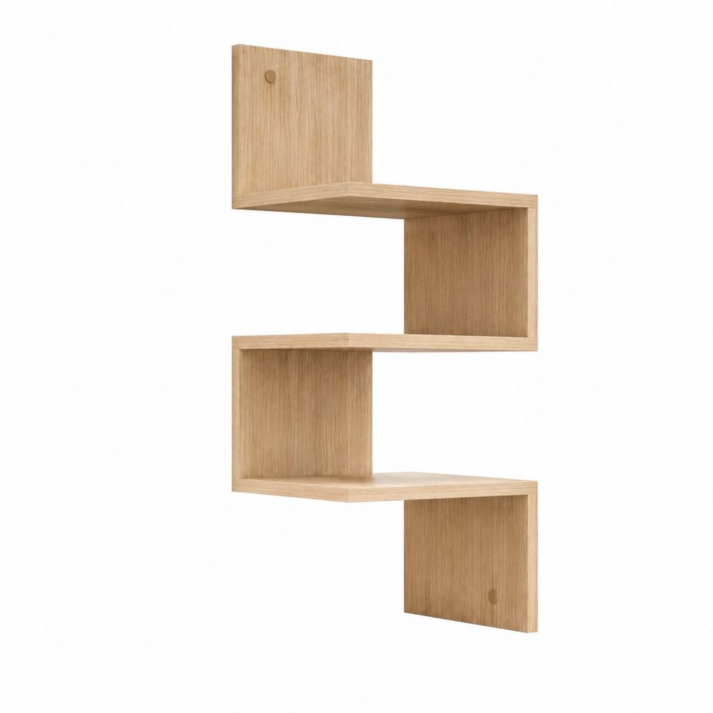 Mensola da parete a zig zag rovere naturale in MDF impiallacciato 60 x 20 x 120 cm