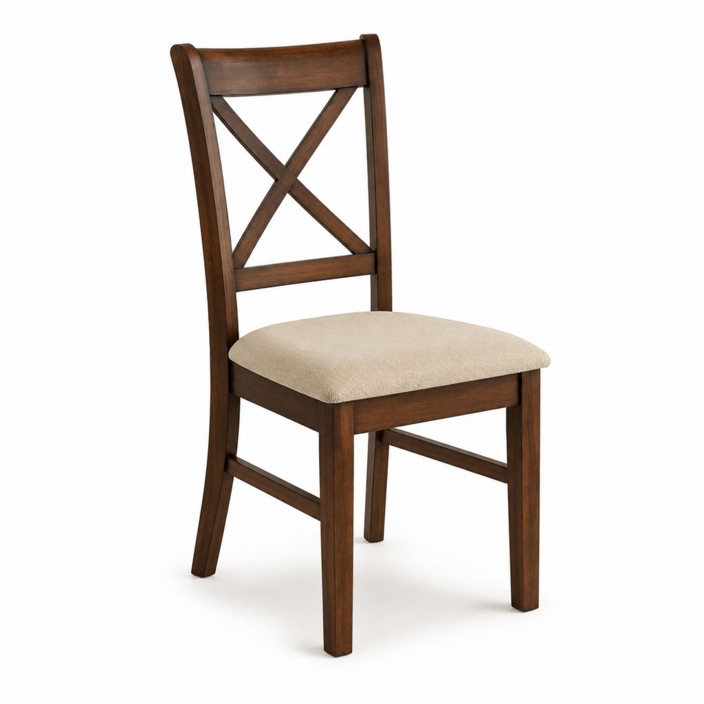 Sedia da pranzo marrone in legno massello con seduta imbottita beige 45 x 53 x 97 cm