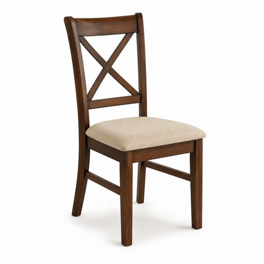 Sedia da pranzo marrone in legno massello con seduta imbottita beige 45 x 53 x 97 cm