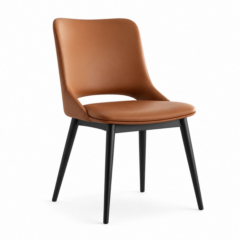 Sedia da pranzo marrone in pelle sintetica PU con schienale curvo e gambe in acciaio 50 x 56 x 82 cm