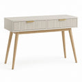 Consolle da ingresso avorio in MDF con 2 cassetti scanalati e gambe in legno massello 100 x 40 x 80 cm