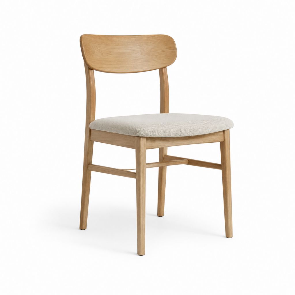 Sedia da pranzo in rovere massello naturale con schienale curvo e seduta imbottita beige 48 x 54 x 80 cm